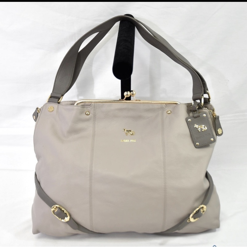 Emma Fox Grey Leather Kiss Lock Satchel
Bag.